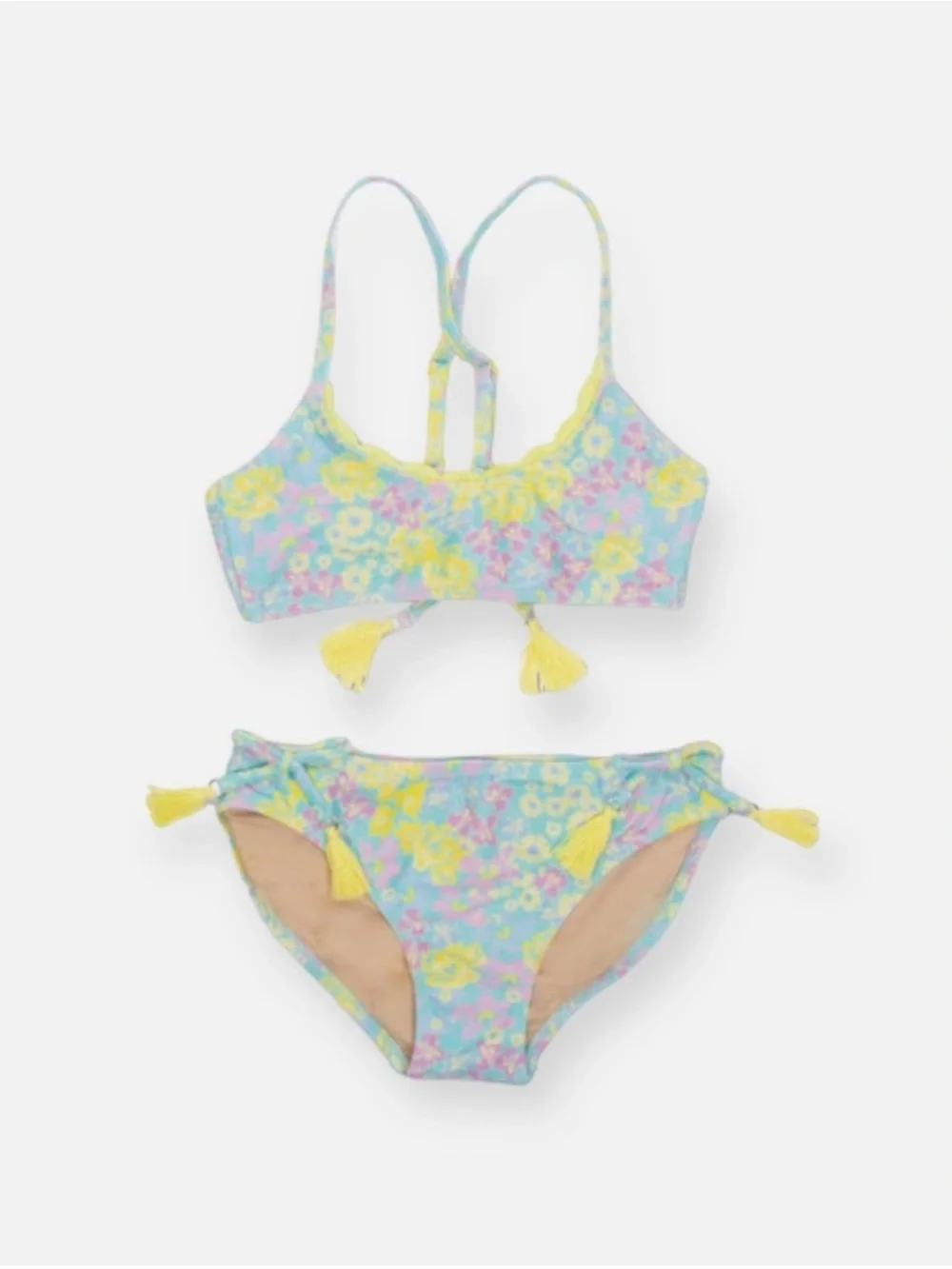 Shade Critters Crochet Floral Two-Piece Swim Set with Yellow Tassel Accents